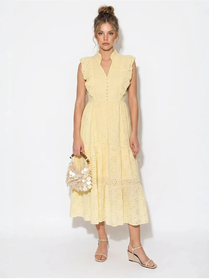 Bianco Lucci LUCCI Embroidered Cotton-Blend Midi Dress