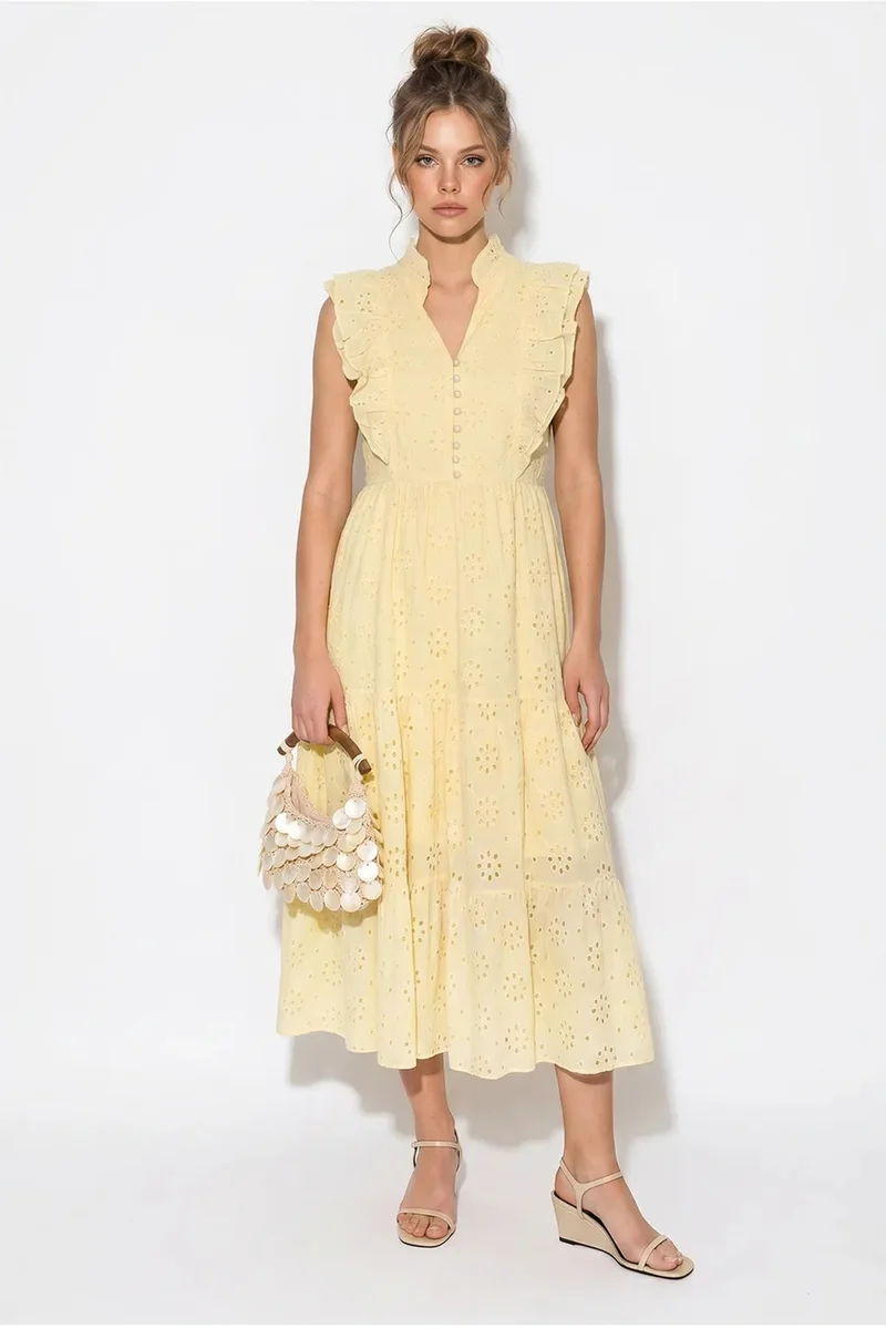 Bianco Lucci LUCCI Embroidered Cotton-Blend Midi Dress