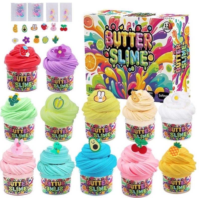 JAYATO 12 Colors Butter Slime, 60ml per Cup, Party Favors, Scented, Soft and Non Sticky, Birthday Gifts for Girls and Boys, Stress Relieving Slime Bulk Candy Mold Fillers - Image 1