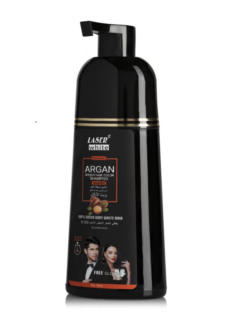 LASER WHITE Shampoo With Argan Oil Fast Coloring And Covering Gray Hair Natural Black 420ml  - Image 2