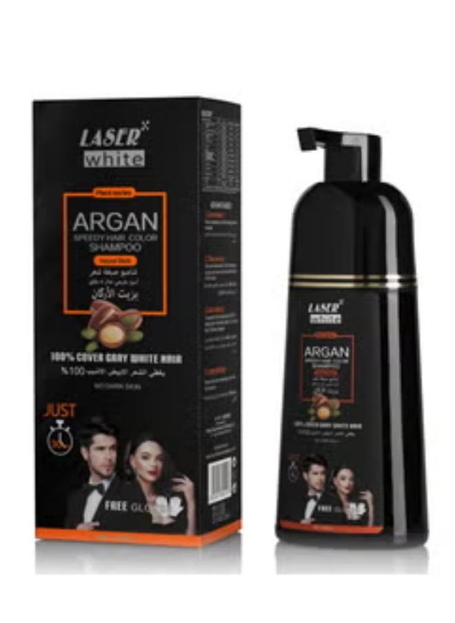 LASER WHITE Shampoo With Argan Oil Fast Coloring And Covering Gray Hair Natural Black 420ml  - Image 3
