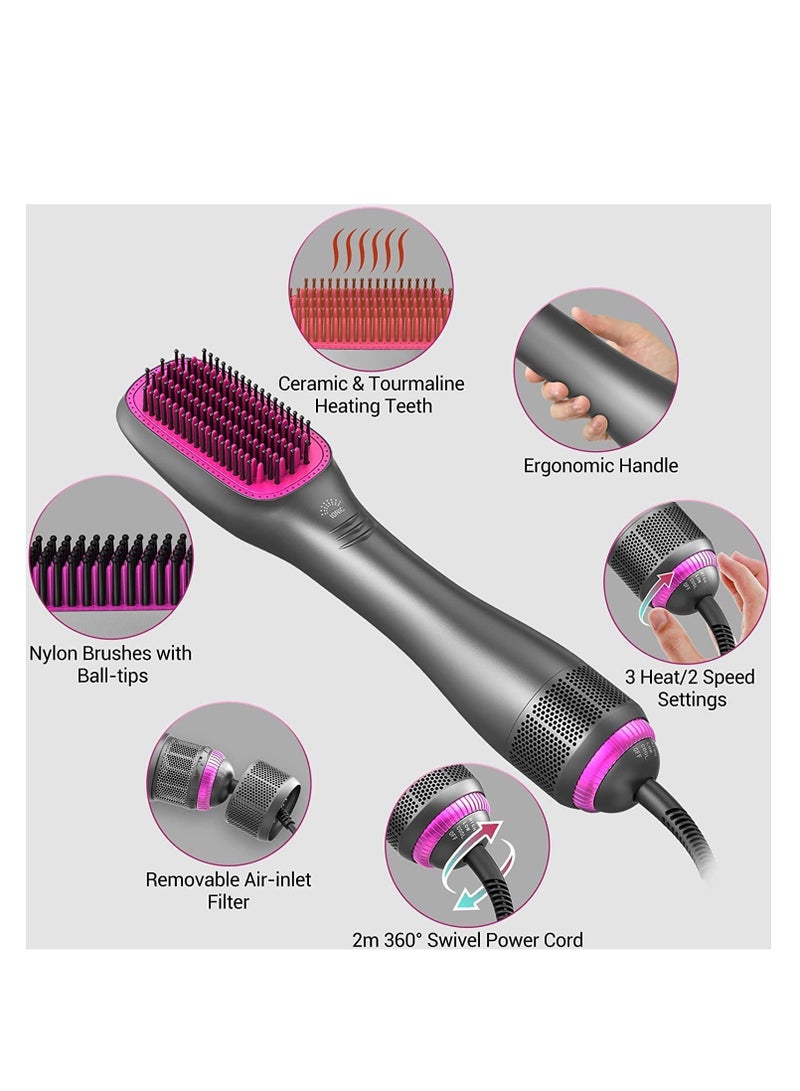 ELTRAZONE 3 in 1 Hair Dryer Brush & Straightener Brush, Professional 1200W Powerful Ceramic Tourmaline Ionic Hot Air Brush, 3 Heat/2 Speed Settings One-Step Hair Dryer and Styler for All Hair Types - Image 5
