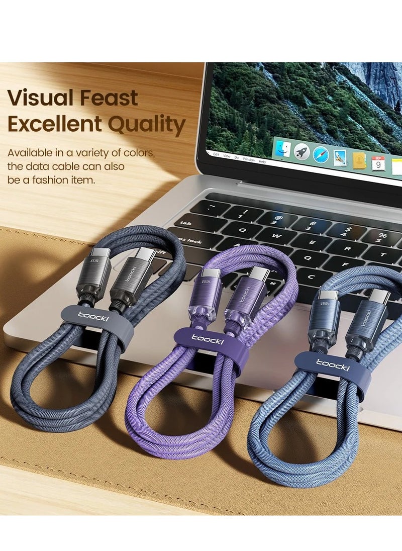 toocki كابل USB C إلى C جديد من Toocki باللون الأسود كابل شحن سريع للبيانات 100 وات من النايلون المضفر المصنوع من الألومنيوم الكريستالي بسرعة 480 ميجابت في الثانية لهاتف lPhone 15/15 Pro/15 Plus، MacBook Pro، Galaxy S23/S22  - Image 5