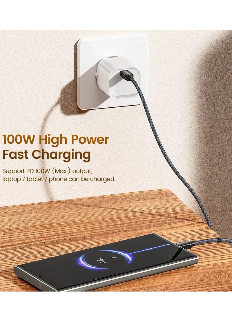 toocki كابل USB C إلى C جديد من Toocki باللون الأسود كابل شحن سريع للبيانات 100 وات من النايلون المضفر المصنوع من الألومنيوم الكريستالي بسرعة 480 ميجابت في الثانية لهاتف lPhone 15/15 Pro/15 Plus، MacBook Pro، Galaxy S23/S22  - Image 4