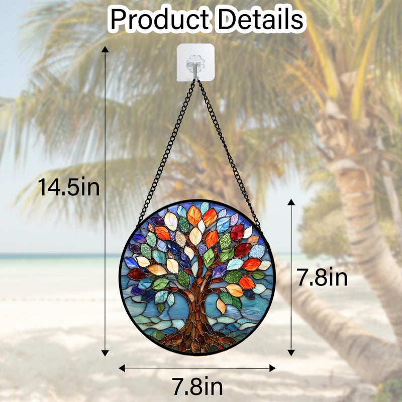 DASTOLL Stained Glass Window Hanging, Colorful Tree of Life Sun Catchers Glass Panel Blue Suncatcher Decor for Birthday for Women, Men, Wife, Aunt, and Mom 7.8 in - Image 5