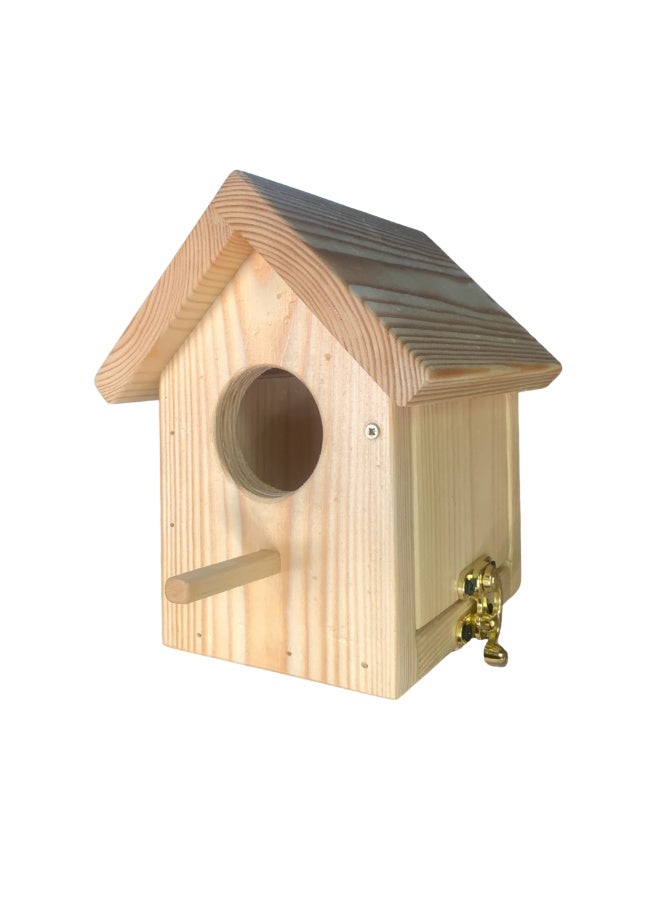 بيت عصافير خشبي طبيعي – منزل عش خشبي للحدائق والبلكونات، قابل للتعليق، مناسب للعصافير الصغيرة - Image 1