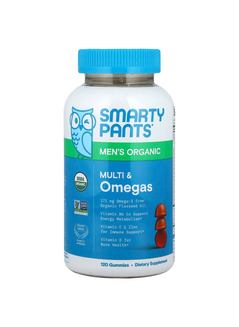 Men's Organic, Multi & Omegas Gummies, Raspberry, Lemon Lime, & Grape , 120 Gummies
