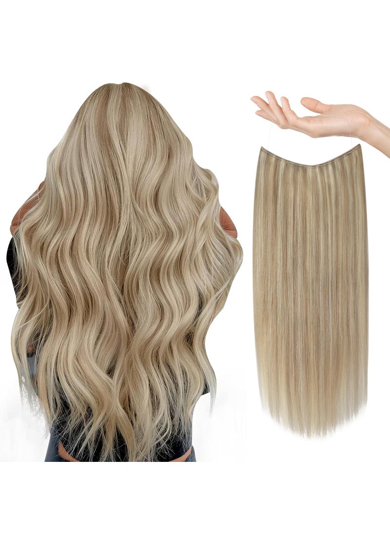 Sunny Hair - Sunny Wire Hair Extensions Real Human Hair Fish Line Human Hair Extensions Invisible Wire Extensions Golden Blonde with Medium Blonde Highlights #16/22 14 Inch - Image 1