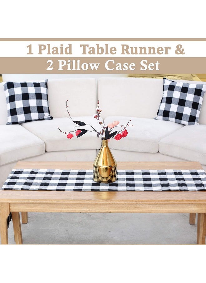 BETTERLINE BETTERLINE Buffalo Check Plaid Set of Table Runner and 2 Throw Pillow Covers - Plaid Pattern Checkers - 72 Inch x 14 Inch Runner and 18 Inch x 18 Inch Pillow Cover Case  - Image 1