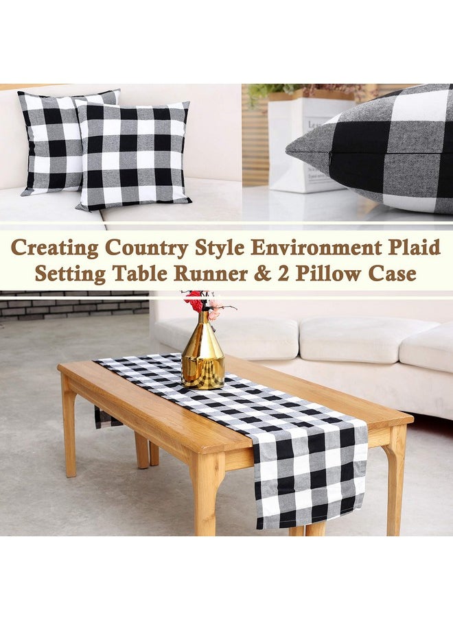 BETTERLINE BETTERLINE Buffalo Check Plaid Set of Table Runner and 2 Throw Pillow Covers - Plaid Pattern Checkers - 72 Inch x 14 Inch Runner and 18 Inch x 18 Inch Pillow Cover Case  - Image 2