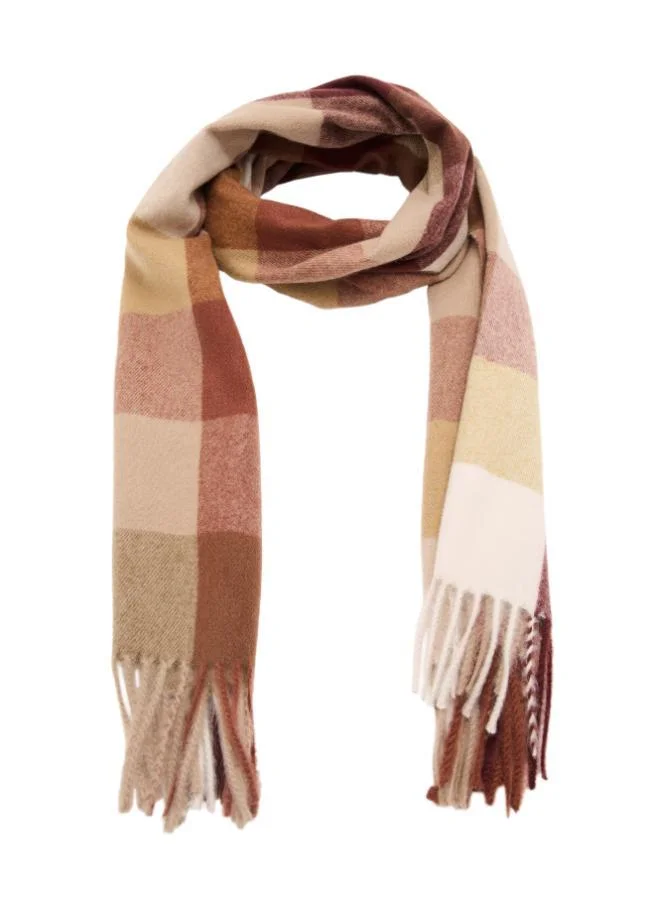 Mango Check scarf with fringed ends