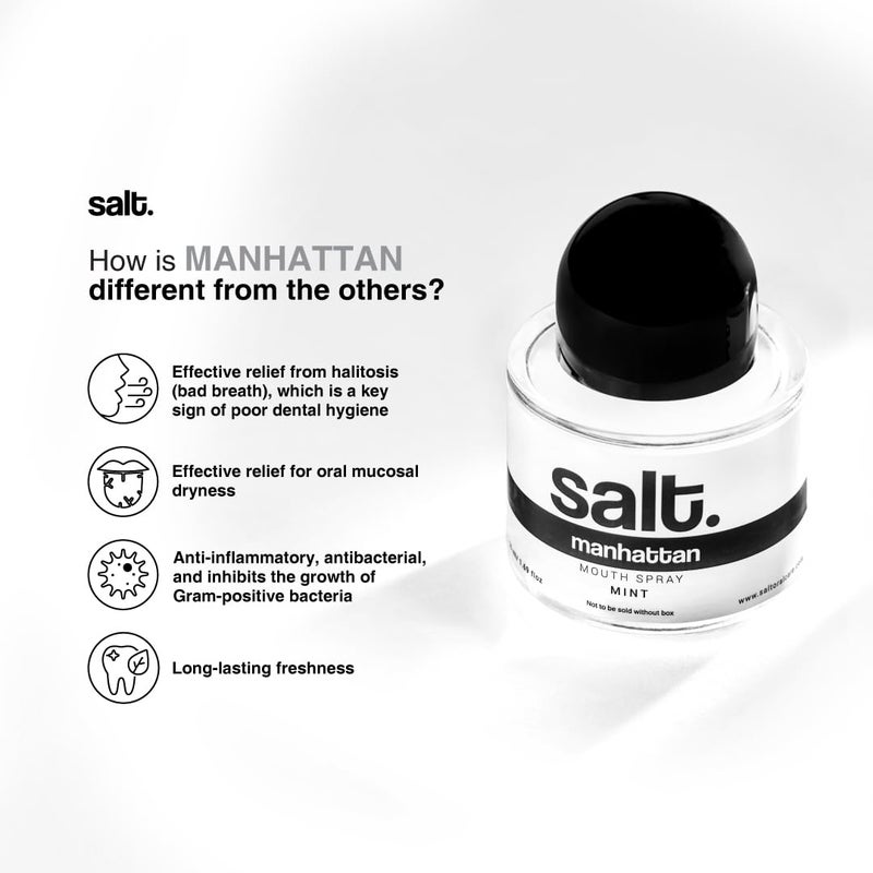 Salt. Oral Care Manhattan Mouth Freshener Spray | Natural Tissue Hydration & Fresh Breath | With Aloe Leaf & Gotu Kola Extracts | Mint Flavor | pH Regulation of Mouth | 50ml - Image 3