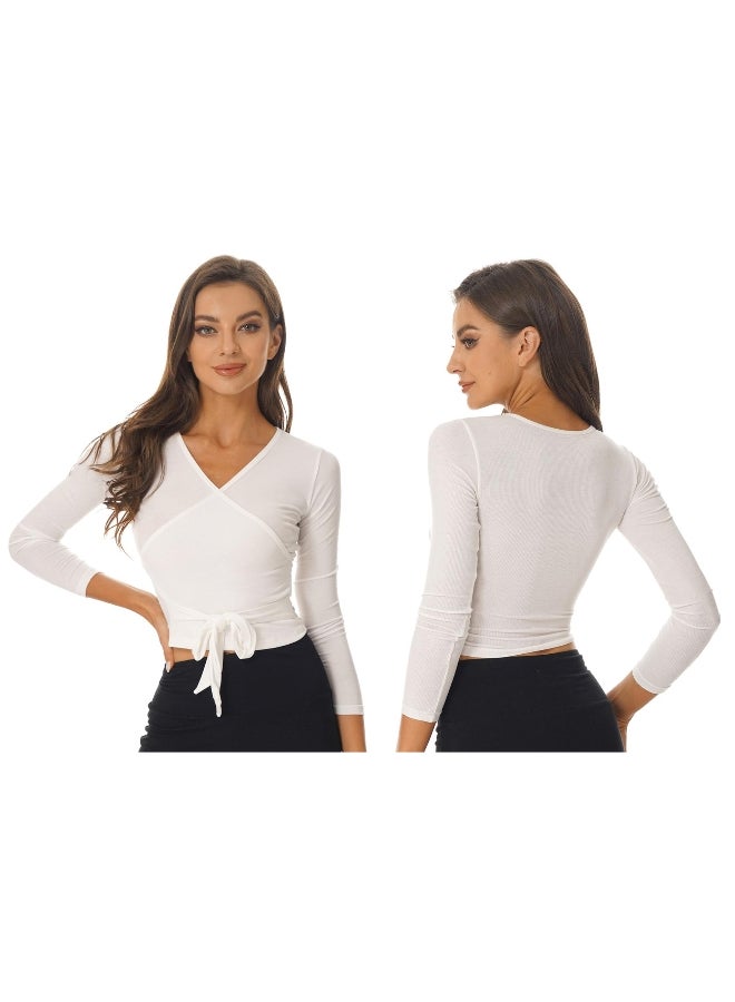 Generic Women Solid Color Wrap Jacket Ballet Jacket Bolero Long Sleeve Wrap Top Dancewear for Gym Yoga Ballet Modern Dance