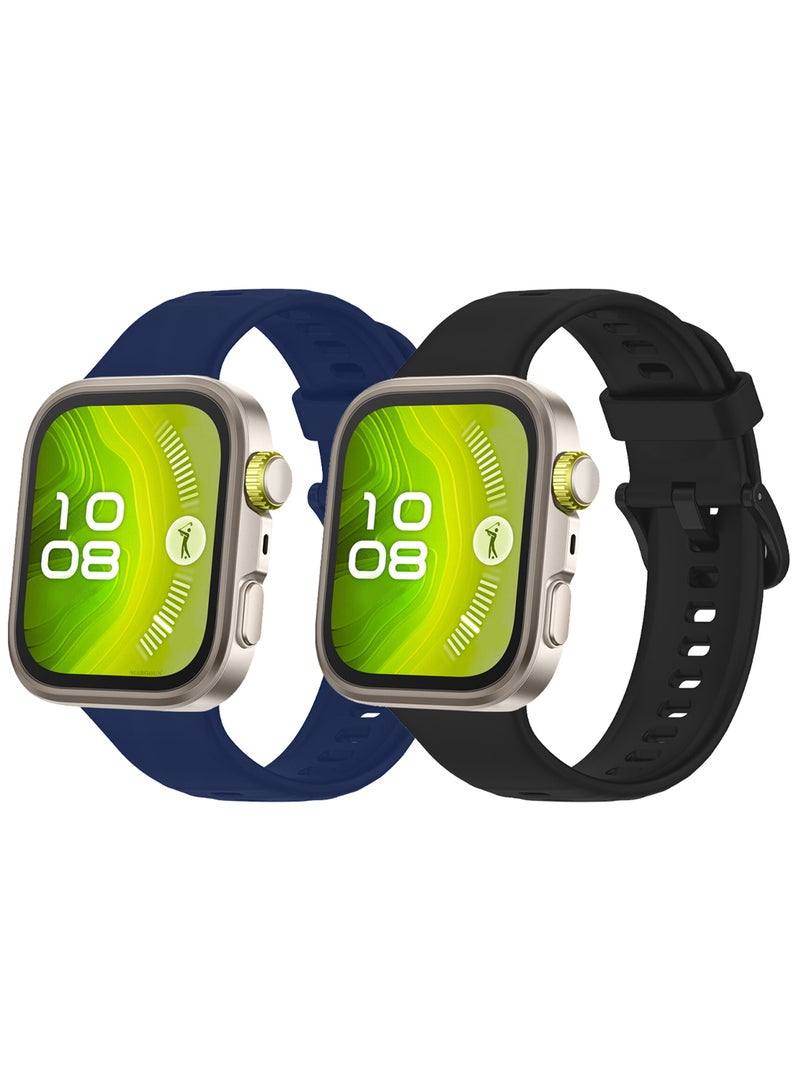 CATANES 2Packs Wristband for Huawei Watch Fit 3/Fit 4/Fit 4 Pro Bands, Silicone Bracelet Quick Release Arm Band, Replacement Smartwatch Band Quick Release Sport Straps - Black Blue  - Image 2