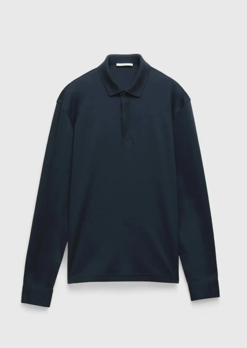 رامسي تيشيرت قطني 100% بلون أزرق داكن سادة بياقة بولو