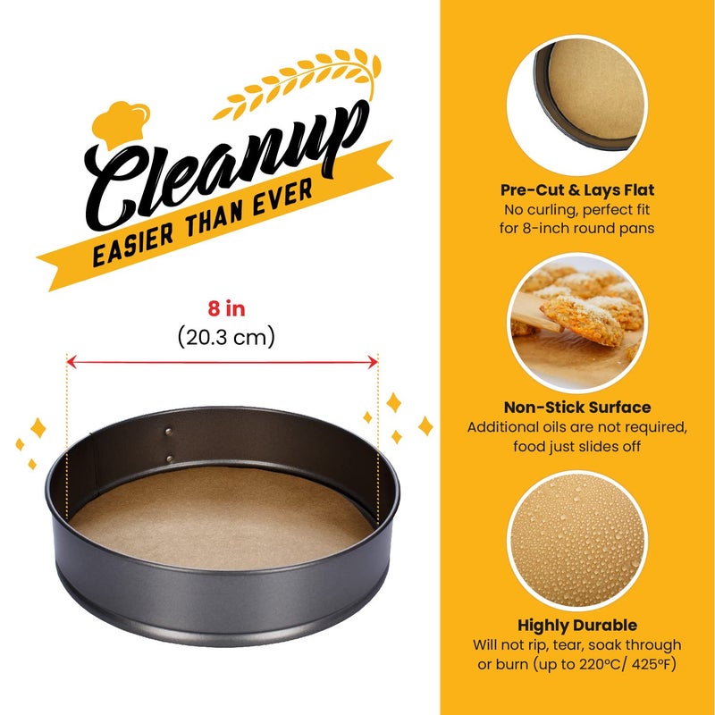 Baker's Signature [220 Liners] Heavy Duty 8 Inch Parchment Rounds Paper Baking Sheets | Precut Silicone Coated & Unbleached â€“ Will Not Curl or Burn â€“ Non-Toxic & Comes in Convenient Packaging - Image 2