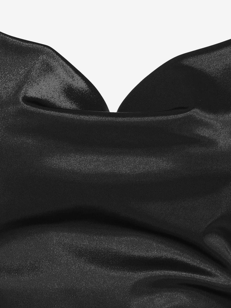 ZAFUL Women's Satin Sleeveless Spaghetti Strap Mini Dress Sexy Slip Cowl Neck Silky Cocktail Party Dresses(Black,S) - Image 4
