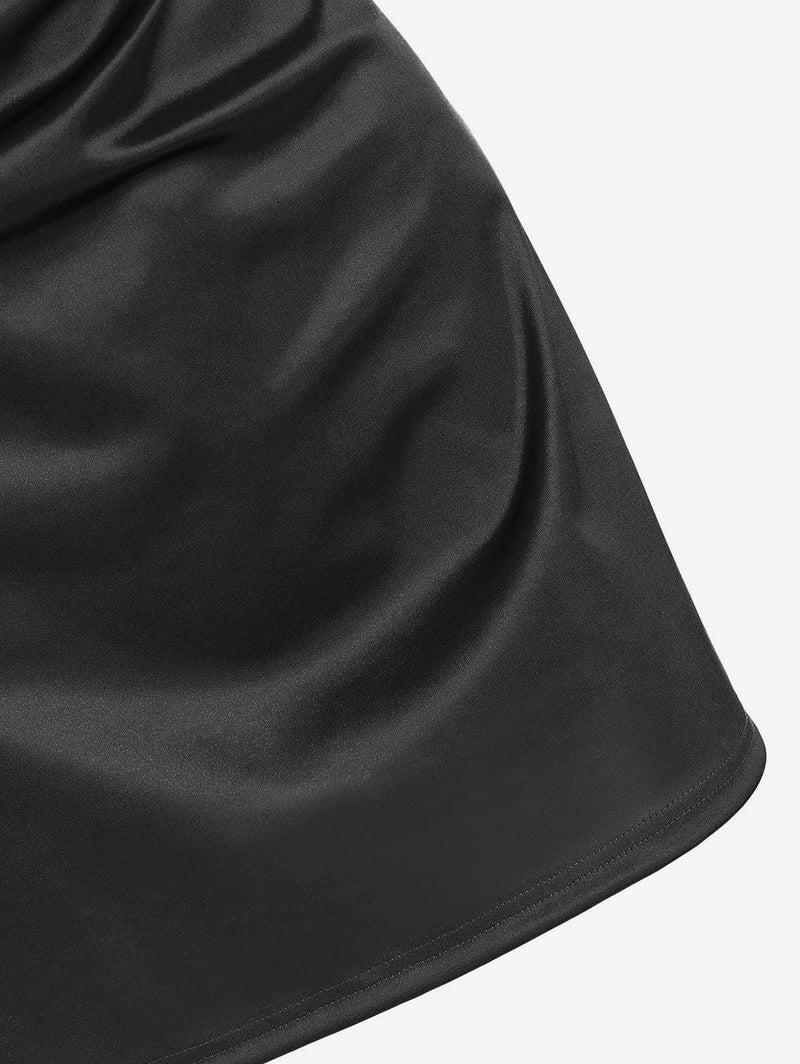 ZAFUL Women's Satin Sleeveless Spaghetti Strap Mini Dress Sexy Slip Cowl Neck Silky Cocktail Party Dresses(Black,S) - Image 2