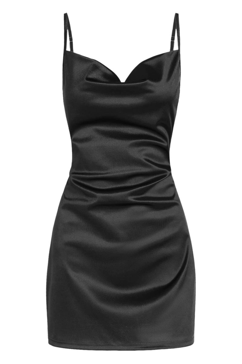 ZAFUL Women's Satin Sleeveless Spaghetti Strap Mini Dress Sexy Slip Cowl Neck Silky Cocktail Party Dresses(Black,S) - Image 5