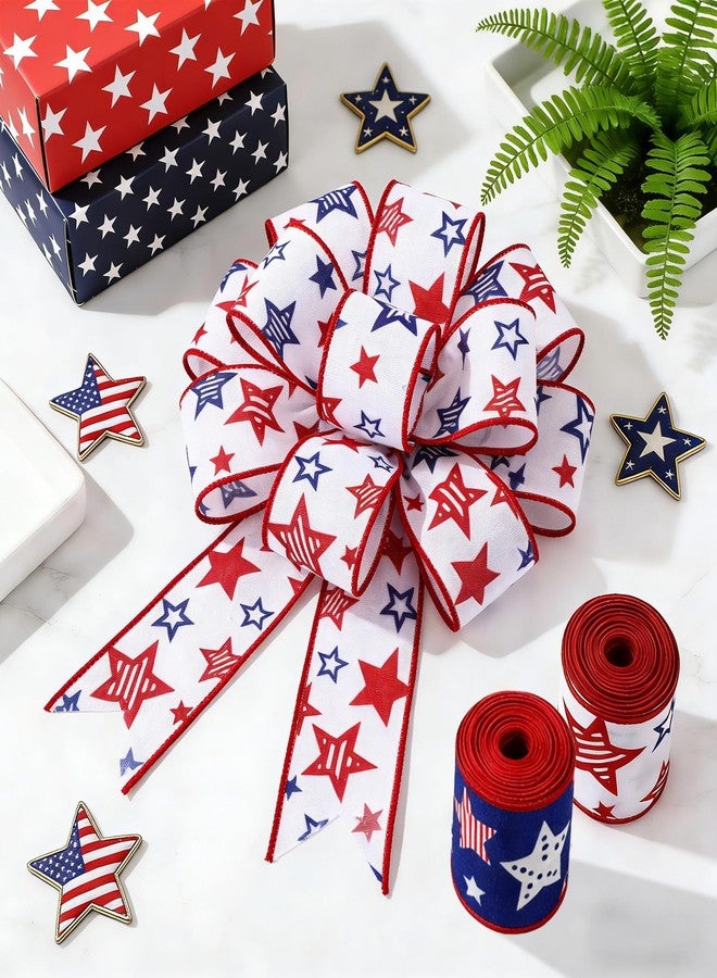 KIYFXA 2 Rolls Red White and Blue Ribbon Wired 4th of July Ribbon 2.5 Inch 20 Yards Patriotic Decorations Stars and Stripe Independence Day Memorial Day Veteran USA Party Favor DIY Craft Bow Wreath Making - Image 3