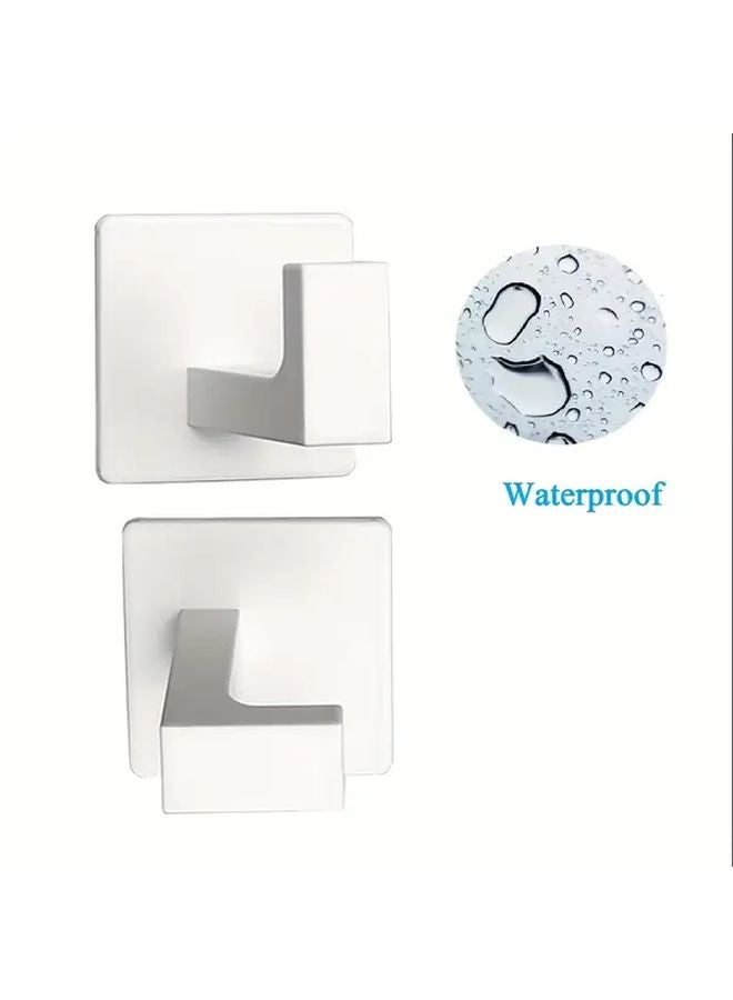 2 White Heavy Duty Wall Mounted Hooks Self Adhesive Towel Hat Coat Hanger For Bathroom Kitchen - Image 1