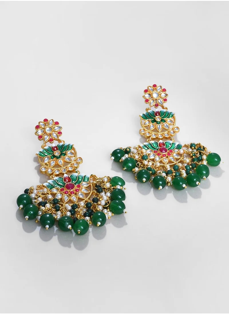 SOHI Green Contemporary Drop Earrings