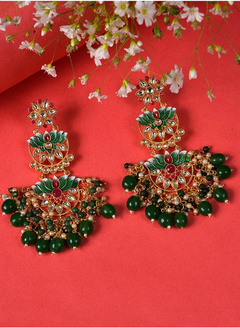 SOHI Green Contemporary Drop Earrings