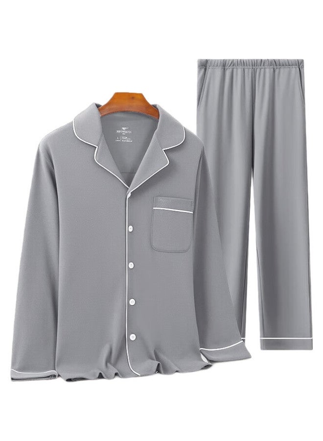 Septwolves Men'S Pajamas, Valentine'S Day Gift For Boyfriend, Pure Cotton Long-Sleeve, Wearable Outside, Middle-Aged And Young, Cardigan Loungewear Set - Image 1