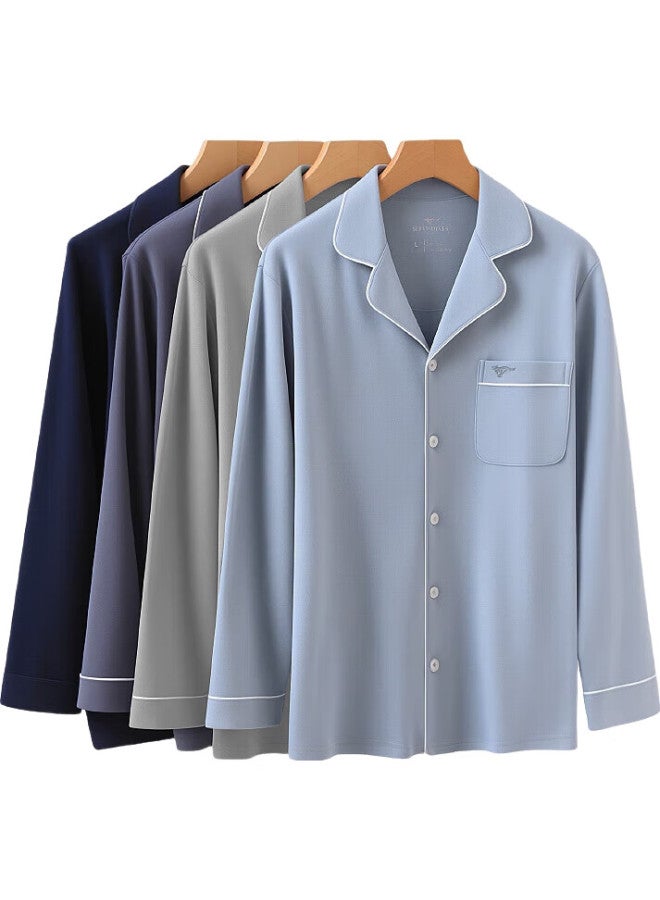Septwolves Men'S Pajamas, Valentine'S Day Gift For Boyfriend, Pure Cotton Long-Sleeve, Wearable Outside, Middle-Aged And Young, Cardigan Loungewear Set - Image 2