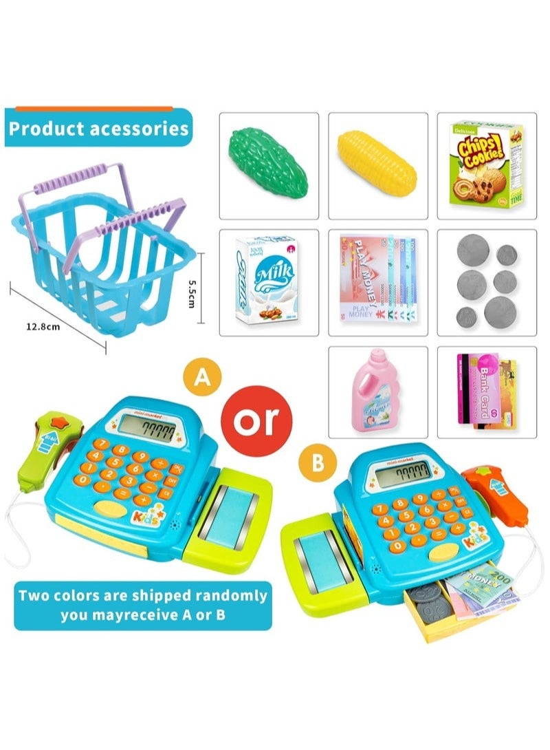 مجموعة ألعاب تسجيل النقد، مجموعة ألعاب تعليمية تظاهرية مع ماسح ضوئي، بطاقة ائتمان، سلة، آلة حاسبة، طعام لعب، ألعاب تعليمية لمرحلة ما قبل المدرسة للفتيات الصغيرات والأولاد - Image 5