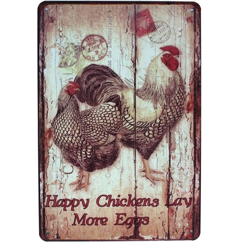 MegaDeal Happy Chickens Lay More Eggs, Rooster Decor Metal Tin Sign, Wall Ornament Farm & Bar Decor 8" X 12" - Image 4