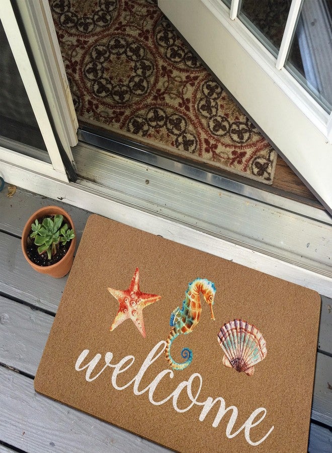 XLDLIOO Beach Seahorse Seashell Starfish Ocean Door Mat, Sea Coastal Welcome Front Door Mat Indoor Outdoor Entrance, Rustic Summer Artificial Coir Doormat Rugs for Beachy House Home Decor 30x17in - Image 5