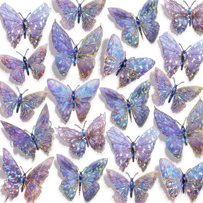 RAINBOW WSK 50 PCs Butterfly Wall Decor Cute Fairy Butterflies Wall Stickers 3D Butterflies for Birthday Cake Wedding Party Craft Room Decor Removable DIY Wall Decals sm- (Purple) - Image 1