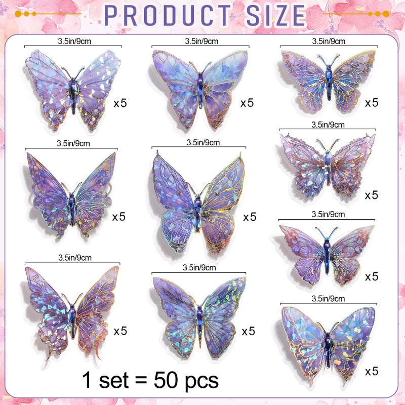 RAINBOW WSK 50 PCs Butterfly Wall Decor Cute Fairy Butterflies Wall Stickers 3D Butterflies for Birthday Cake Wedding Party Craft Room Decor Removable DIY Wall Decals sm- (Purple) - Image 4