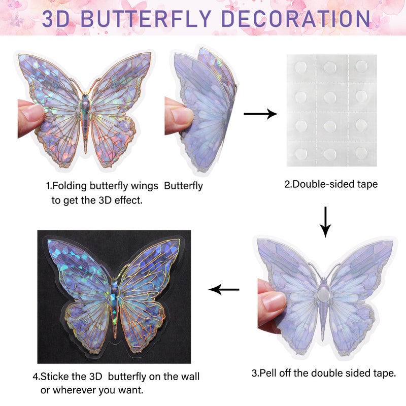 RAINBOW WSK 50 PCs Butterfly Wall Decor Cute Fairy Butterflies Wall Stickers 3D Butterflies for Birthday Cake Wedding Party Craft Room Decor Removable DIY Wall Decals sm- (Purple) - Image 5