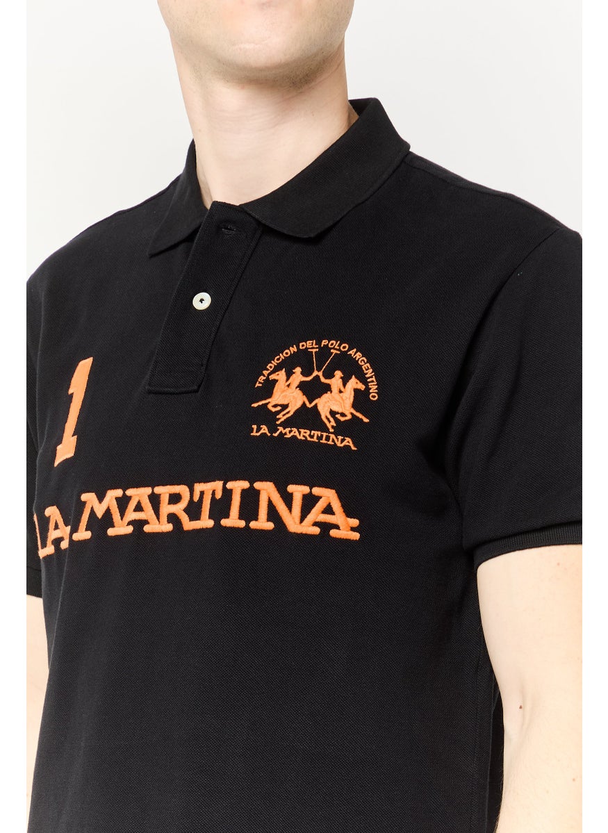 La Martina Men Regular Fit Embroidered Logo Short Sleeves Polo Shirt, Black  - Image 3