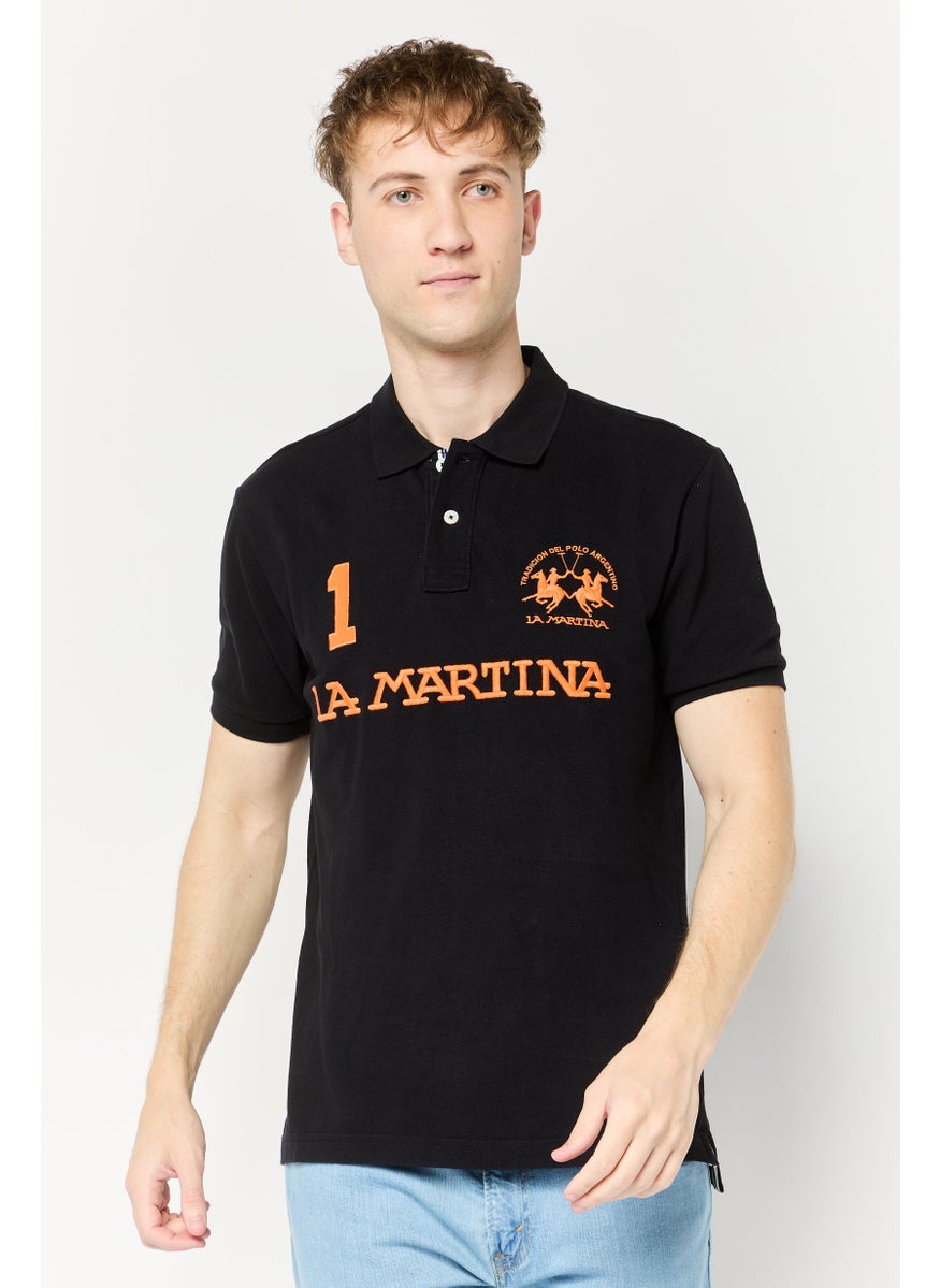 La Martina Men Regular Fit Embroidered Logo Short Sleeves Polo Shirt, Black  - Image 1