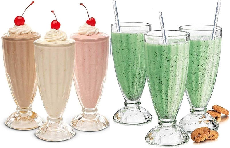 RISELLO Crystal Clear American Style Soda Fountain Ice Cream Falooda Dessert Sundae Milkshake Glass Set 350 ml Transparent Falooda Glass 6 - Image 1