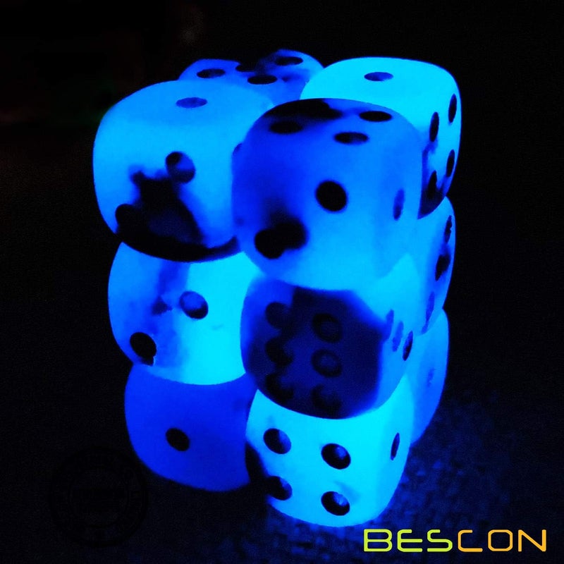 Bescon Two Tone Glowing Dice D6 16mm 12pcs Set Blue Dawn, 16mm Six Sided Die (12) Block of Glowing Dice - Image 5
