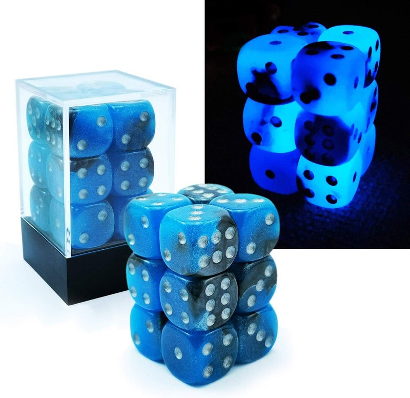 Bescon Two Tone Glowing Dice D6 16mm 12pcs Set Blue Dawn, 16mm Six Sided Die (12) Block of Glowing Dice - Image 1