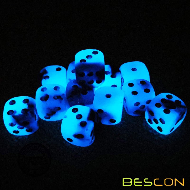 Bescon Two Tone Glowing Dice D6 16mm 12pcs Set Blue Dawn, 16mm Six Sided Die (12) Block of Glowing Dice - Image 2