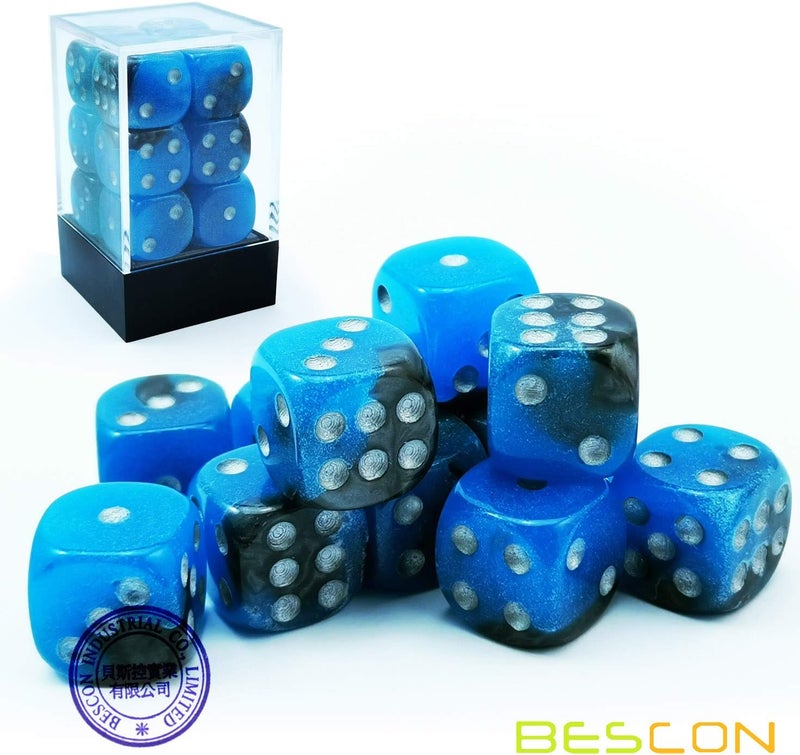 Bescon Two Tone Glowing Dice D6 16mm 12pcs Set Blue Dawn, 16mm Six Sided Die (12) Block of Glowing Dice - Image 3