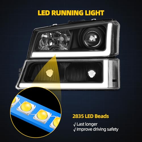 DWVO Projector Headlight Assembly Compatible with 2003 2004 2005 2006 Chevy Avalanche Silverado 1500 1500HD 2500 2500HD 3500/2007 Chevrolet Silverado Classic Pickup Headlamp Black Housing - Image 4