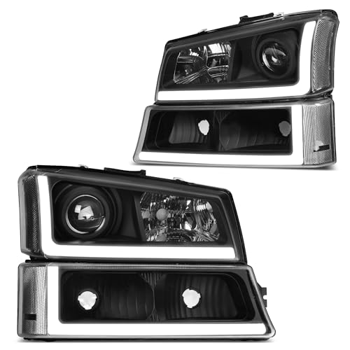 DWVO Projector Headlight Assembly Compatible with 2003 2004 2005 2006 Chevy Avalanche Silverado 1500 1500HD 2500 2500HD 3500/2007 Chevrolet Silverado Classic Pickup Headlamp Black Housing - Image 1