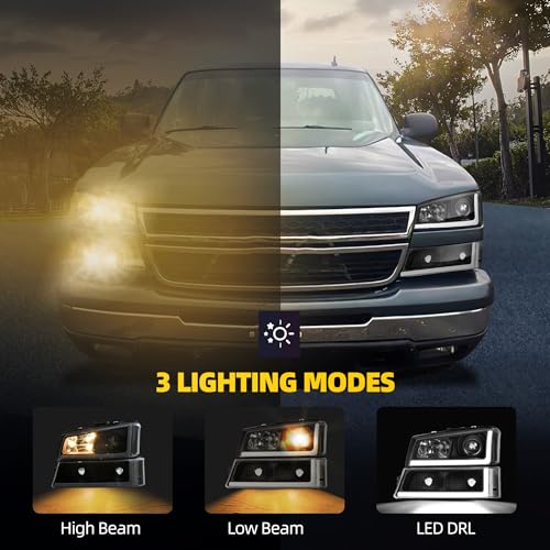 DWVO Projector Headlight Assembly Compatible with 2003 2004 2005 2006 Chevy Avalanche Silverado 1500 1500HD 2500 2500HD 3500/2007 Chevrolet Silverado Classic Pickup Headlamp Black Housing - Image 3