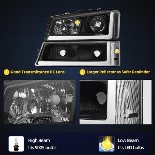 DWVO Projector Headlight Assembly Compatible with 2003 2004 2005 2006 Chevy Avalanche Silverado 1500 1500HD 2500 2500HD 3500/2007 Chevrolet Silverado Classic Pickup Headlamp Black Housing - Image 5