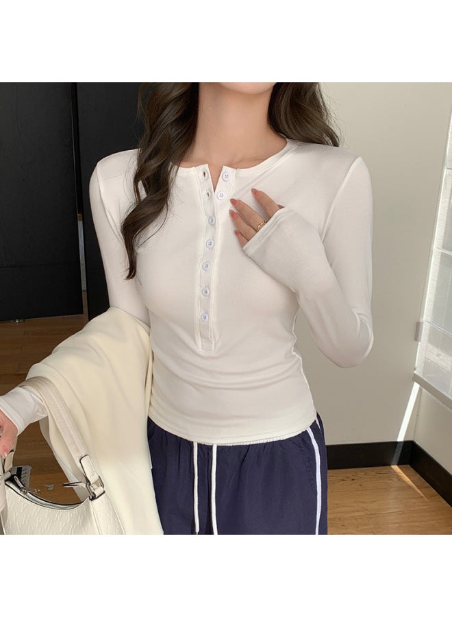 K2105 Button-down Half-open Collar Long-sleeved Inner Layering Shirt For Women Early Autumn New Korean Slim T-shirt Top