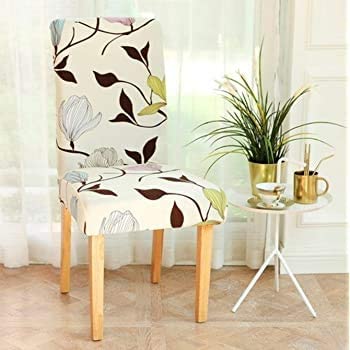 Styleys Polyester Elastic Stretch Removable Washable Short Dining Seat Slipcover Protector (Beige/Brown/Green, 6 Chair Cover) SLMC138 - Image 2
