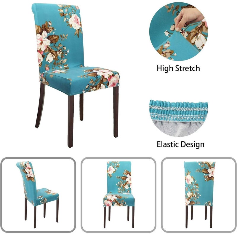 Styleys Polyester Elastic Stretch Removable Washable Short Dining Seat Slipcover Protector (Beige/Brown/Green, 6 Chair Cover) SLMC138 - Image 3