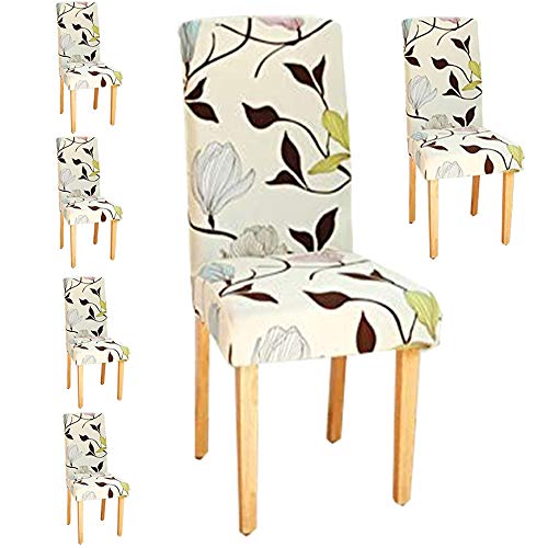 Styleys Polyester Elastic Stretch Removable Washable Short Dining Seat Slipcover Protector (Beige/Brown/Green, 6 Chair Cover) SLMC138 - Image 1